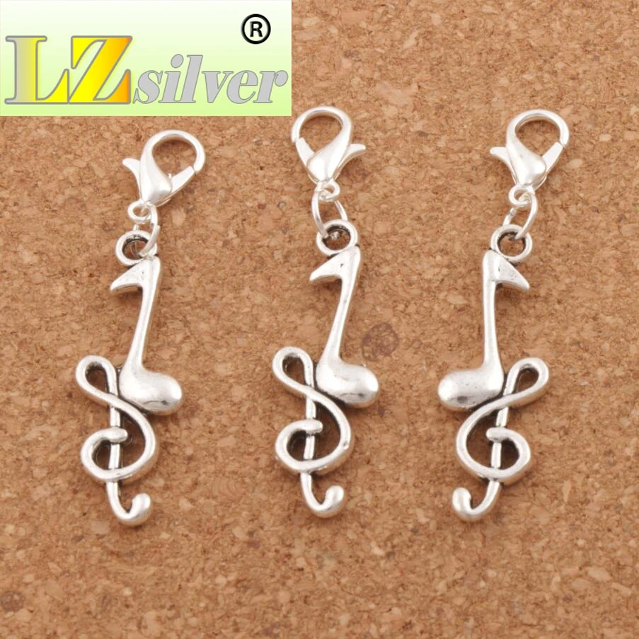 Treble Clef Eighth Music Note Lobster Claw Clasp Charm Beads 11x46mm 100pcs zinc alloy Jewelry DIY C230