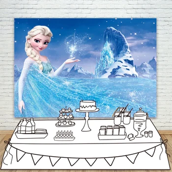 

Frozen Theme Girl Birthday Party Backdrop Anna Princess Blue Ice World Baby Shower Background For Dessert Table Decorate Banner