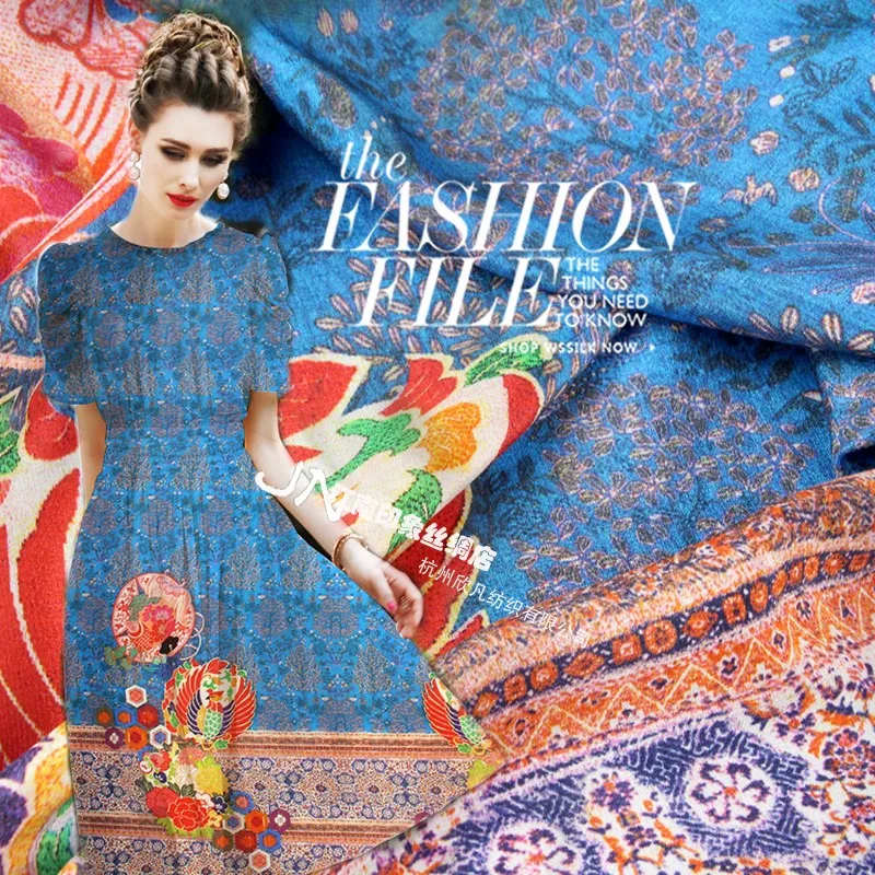 

Free shipping positioning wide silk crepe DE chine silk Simple but elegant printing high-end pure 100 mulberry silk fabrics