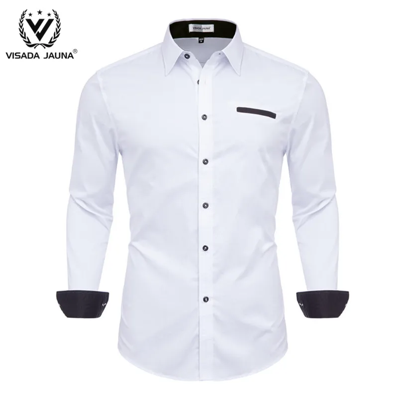 VISADA JUANA, мужская рубашка, длинный рукав, тонкая, брендовая, мужская рубашка, дизайнерская, высокое качество, одноцветная, Мужская одежда, костюмы, мягкая рубашка - Цвет: White71