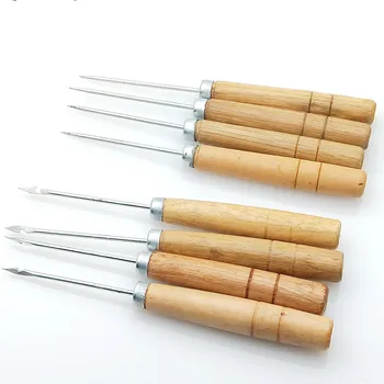 

2pcs Wooden Handle Sewing Awl Repair Tool Punch Sewing Needle Hook Tool Hand Stitching For DIY Leather Bracelet Jewelry Making