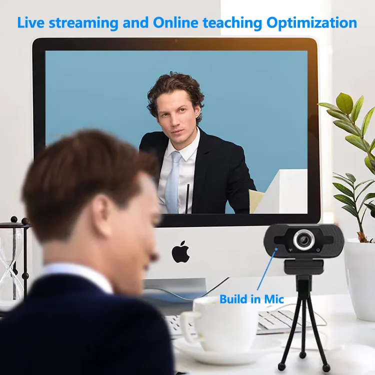 Webcam HD 1080p Avec Micro Antibruit - Grand Angle, Plug & Play USB - Pour Streaming, Visio, Cours