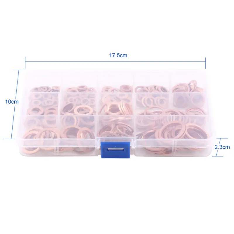 

New 280pcs Professional Assorted Copper Washer Gasket Set Flat Ring Seal Assortment Kit M5-M20 with Box For Hardware Accessories