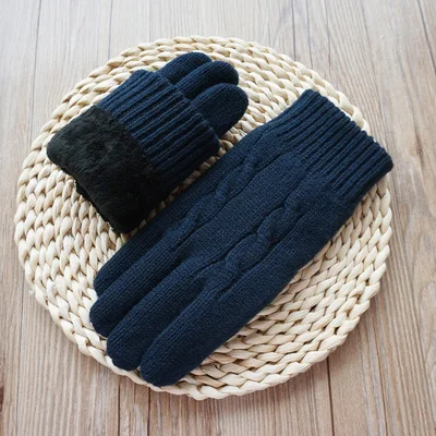 B01 Navy blue Для мужчин перчатки Сенсорный экран теплые перчатки модная зимняя куртка на хлопковом подкладе для мальчиков плюс толстый бархат теплая шерсть вязанные перчатки унисекс - Цвет: B01 Navy blue