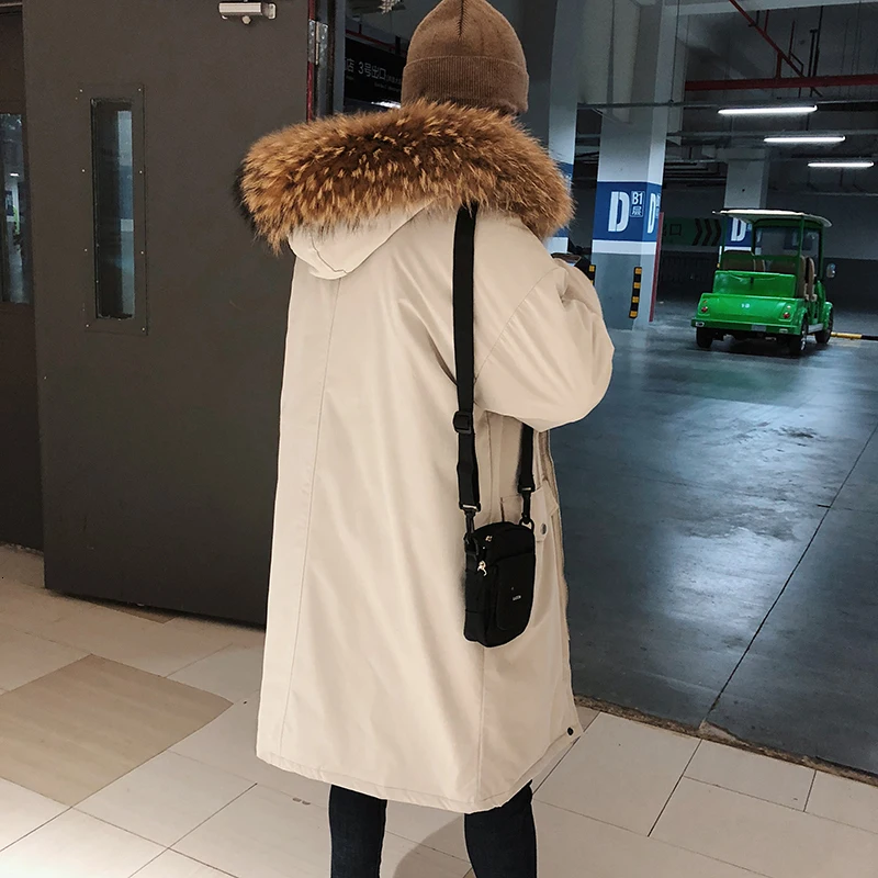 Зимнее пальто Мужская теплая Модная парка Мужская однотонная Повседневная куртка с меховым воротником и капюшоном Мужская Уличная свободная хлопковая длинная куртка M-2XL