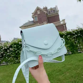 

Solid Color Thick Chain Small PU Leather Crossbody Bags For Women 2020 Summer Shoulder Cross Body Bag Ladies Handbags