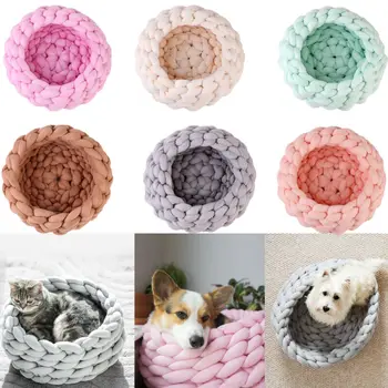 

NEW 2019 Handmade Woven Cat Beds Mats Warm Soft Dogs Kennel Puppy Kitten Cave Basket Detachable Sleeping Bag DIY Pet House