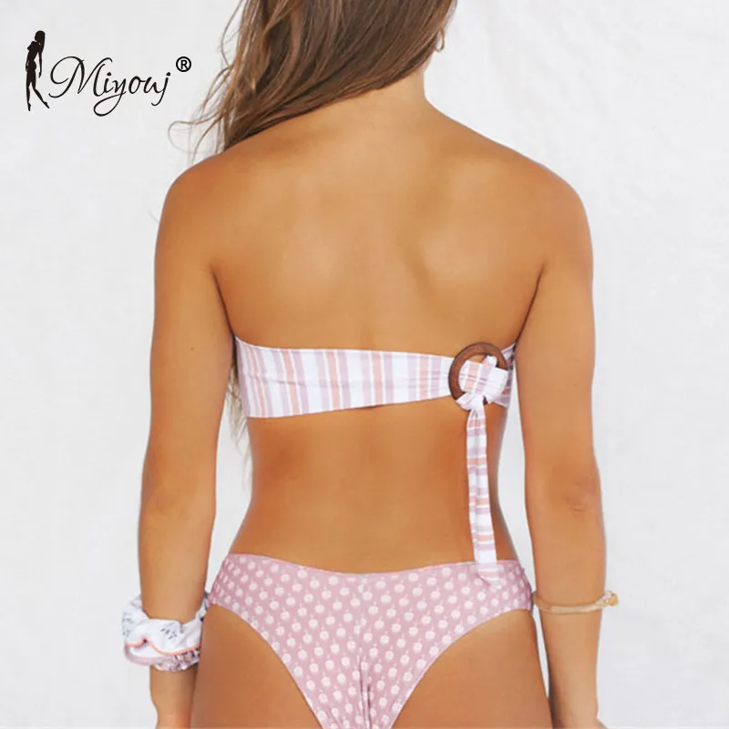 

Miyouj 2020 Pink Patchwork Stripe Bikinis Female Ring String Swimsuit Women'S Beach Hollow Out Biquini Swimwear Tube Bikini Set