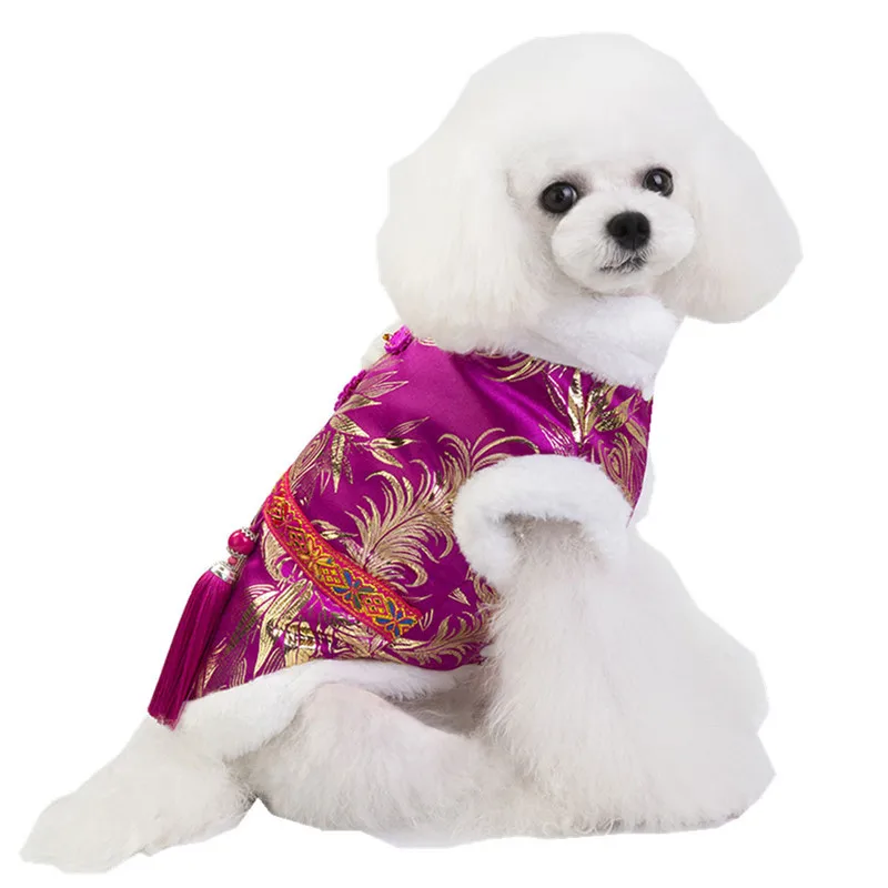 Китайский год одежда для собак Тан костюм Cheongsam вельш корги Одежда Пудель домашний питомец породы Бишон зимнее пальто куртка одежда для собак костюм
