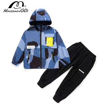 

MAIDANGDI Boys Clothing Set New Spring Autumn Children Clothes Two Piece teenage Sports Suit Hooded Casual Clothes Age 6-16 Year