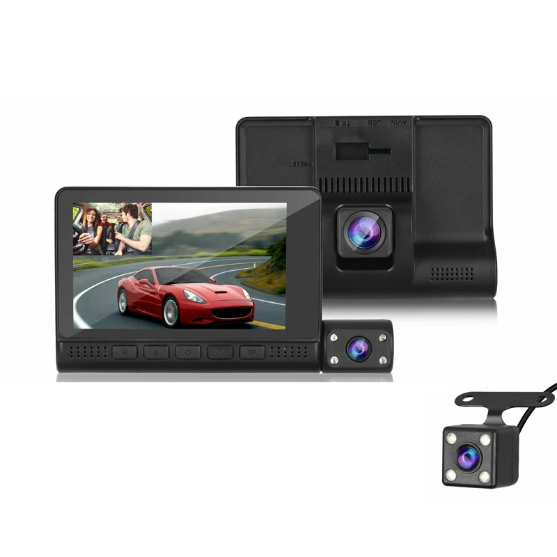 3 Cameras Lens Car Dash Cam 4 Inch Touch Screen FHD 1080P Video Recorder DVR Night Vision G-Sensor Support Rear View Camera | Автомобили и