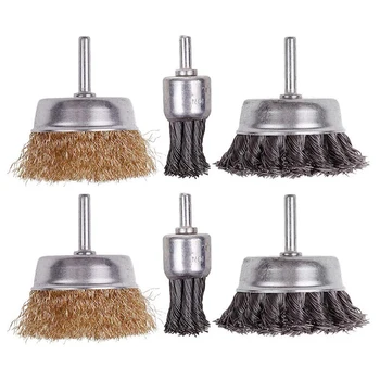 

6 Pack Wire Wheels Brush, 3 Inch Knotted and Plated Crimped and 1 Inch Carbon Knot Wire End Brush, Cup Wire Wheels Brush Set Per