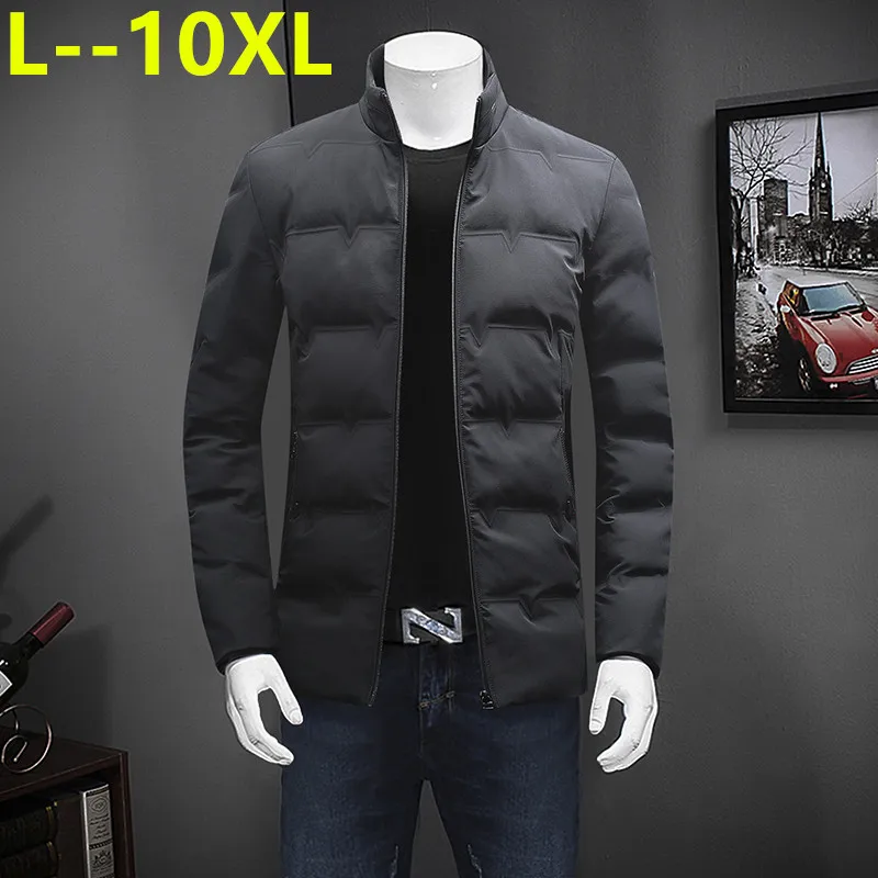 Черный 10XL 8XL парка с хлопковой подкладкой, зимняя куртка, пальто, мужские теплые куртки, мужские одноцветные толстые пальто на молнии с воротником-стойкой, пуховики - Цвет: Черный