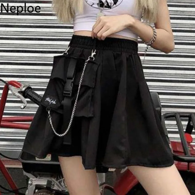 Neploe Korean Preppy Style High Waist Pleated Jupe 2020 News Wild A Line Pocket Femme Skirts Beach 