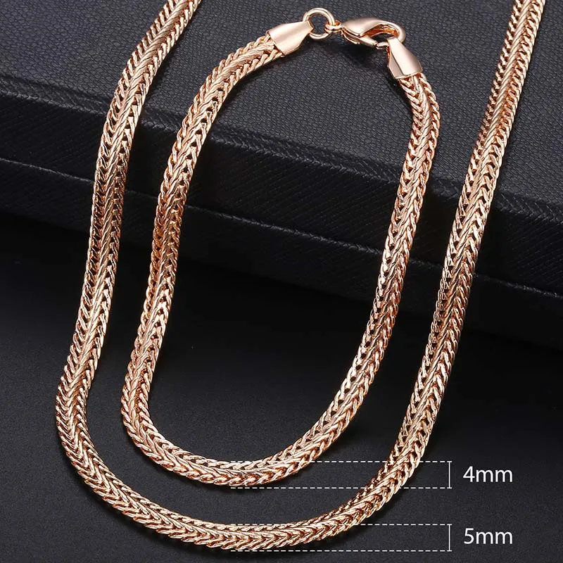 Jewelry Sets Men Women's 585 Rose Gold Color Bracelet Necklace Set Double Curb Cuban Weaving Bismark Chain Wedding Gift KCS04