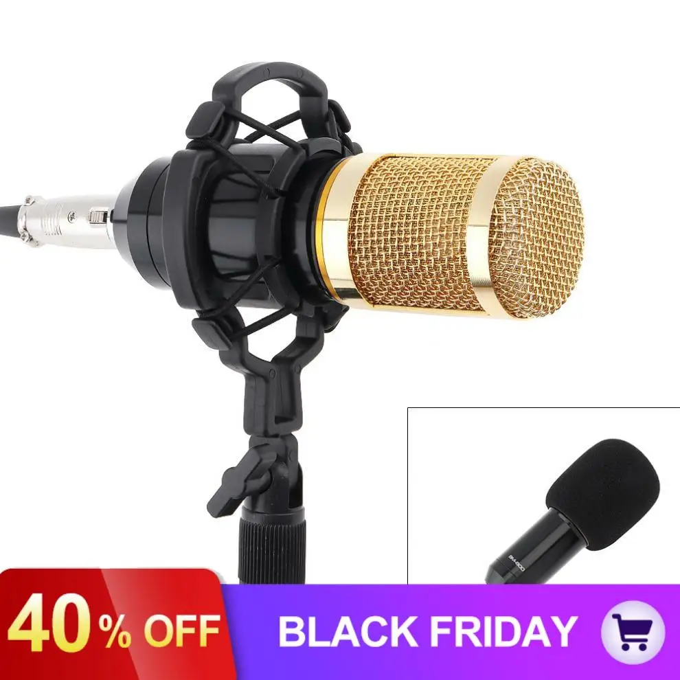 Professional Capacitor Studio Microphone Mesh Gold Plated and 3.5mm Wired for Stage/Conference / KTV/Vocal Recording/Karaoke