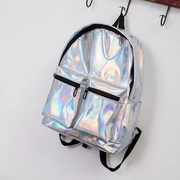 

Personality Laser Backpack Female Europe and America Tide Paint Leather Student Double Pocket Bag Large Capacity Travel Backpack