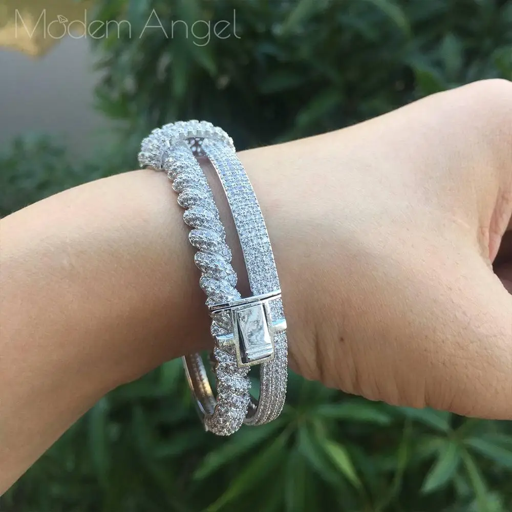 ModemAngel Brilliant Pave Zirconia CZ браслеты браслет и кольцо набор для женщин подарок на помолвку ювелирные изделия