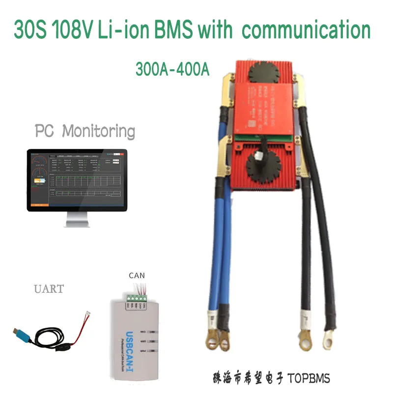 

30S 108V Li-ion BMS 300A400A with Bluetooth RS485 CANbus NTC UART GPS LCD for Li-ion Batteries 3.6V 3.7V connected in 30 series