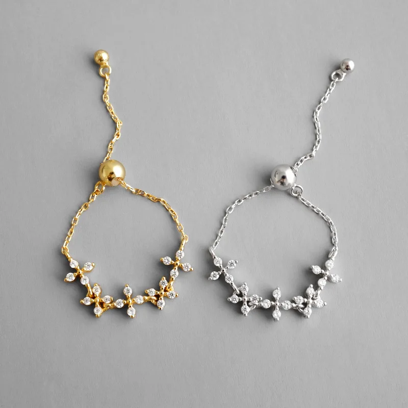 Женское регулируемое кольцо HFYK из стерлингового серебра 925 пробы с цветами и