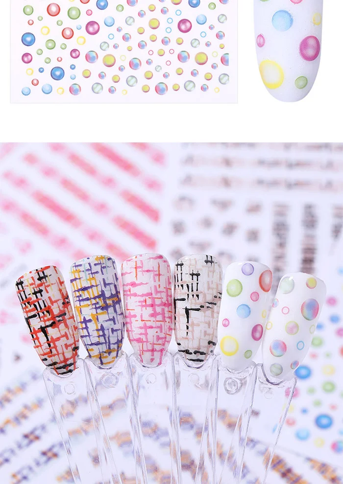 1 Sheet 3D Nail Stickers Self-adhesive Stripe Shape Flowers Element Mixed Patterns Transfer Decals Nail Decoration for Nail Art