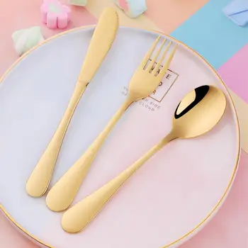 

3pcs/set Colorful ChildrenStainless Steel Cutlery Set Tableware Kids metal Dinner Knives Forks soup spoon Sets Food Dining Set