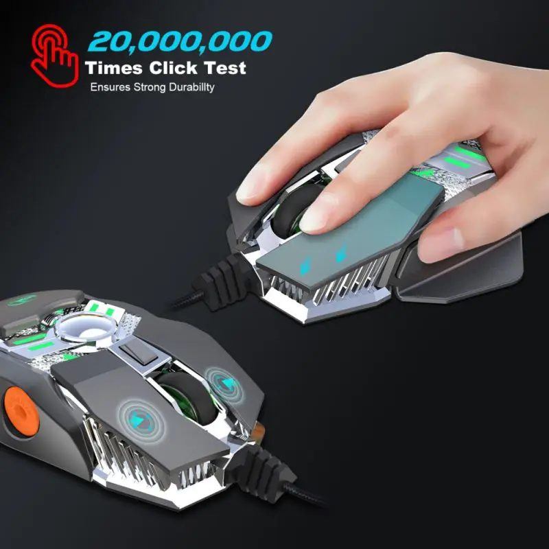 J200 Механическая мышь, USB игровая мышь, 6400 dpi, 7 клавиш, программируемая проводная мышь для макросъемки, эргономичная мышь для ПК и ноутбука