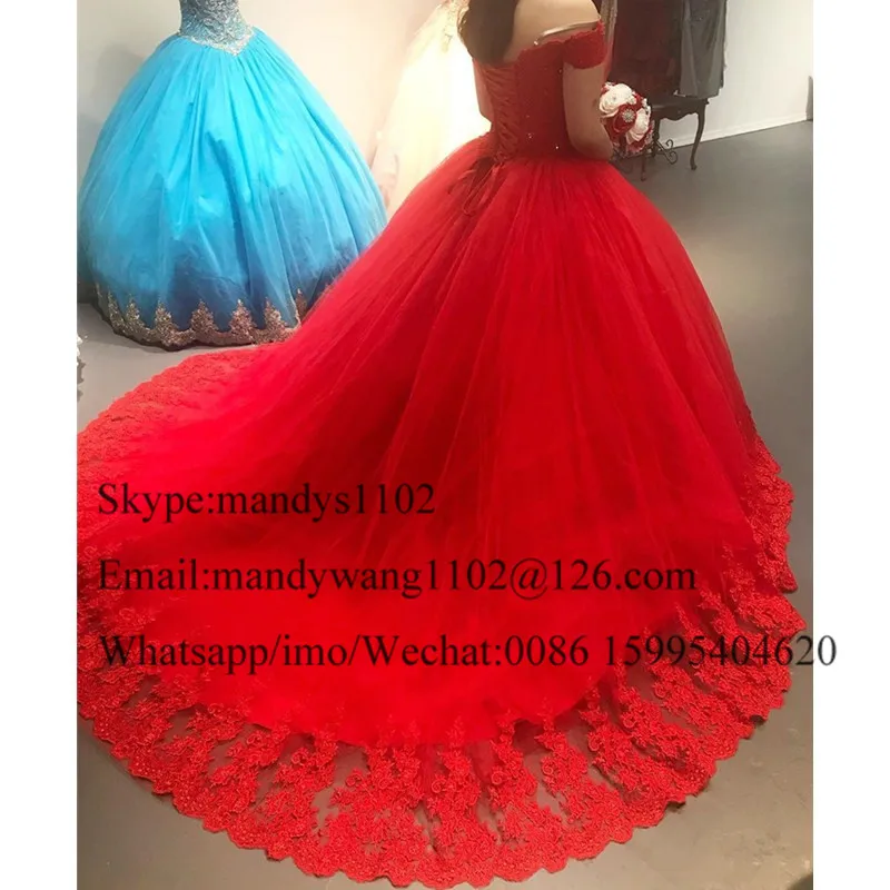 Mbcullyd пышные тюлевые пышные платья с аппликацией Кружева Красный Vestido De 15 Anos сексуальное бальное платье с открытыми плечами Пышное Платье