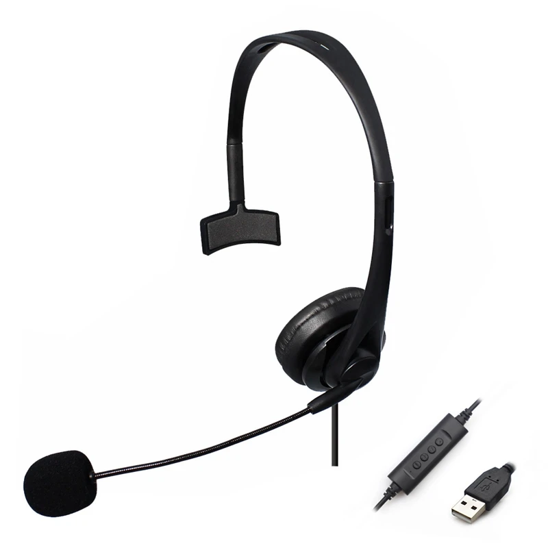 USB Call Center Headset with Noise Cancelling Mic Monaural Headphone for PC Home Office Phone Service Plug and Play