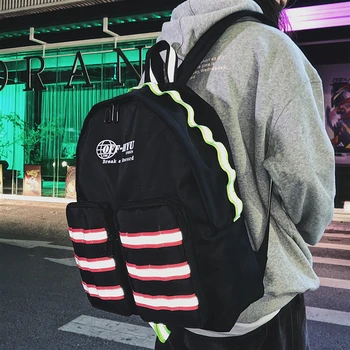 

Fashion Brand Reflective Schoolbag Female Personality Backpack Hip-hop Large-capacity Rucksack Waterproof Couple Travel Bag