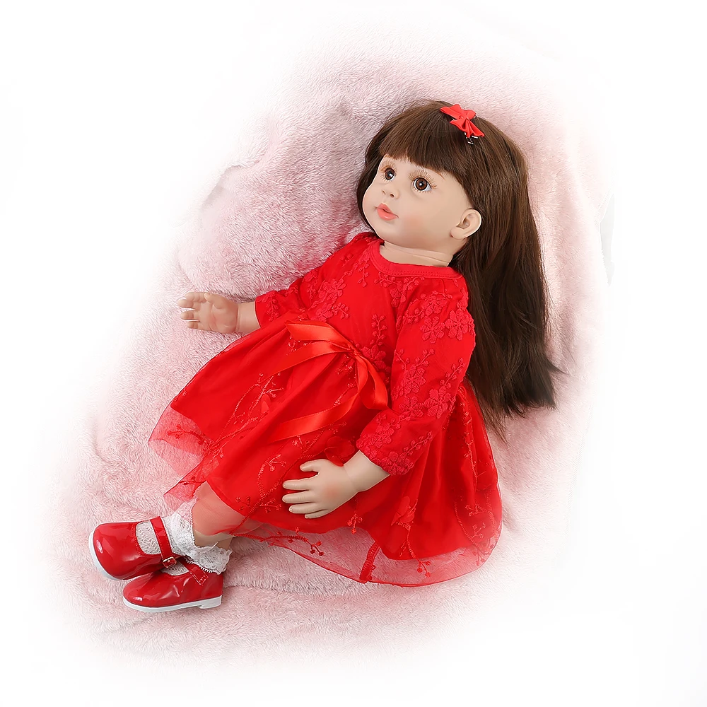 60 см Reborn Baby Doll девушка реалистичные силиконовые куклы детское платье принцессы красное платье новорожденный малыш игрушки для детей Playmate подарок на день рождения