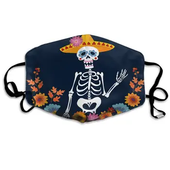 

Swono Mask Skull,Mexican Day of The Dead with Sombrero Hat and Floral Frame Polyester Anti Dust Face Mask-Washable and Reusable