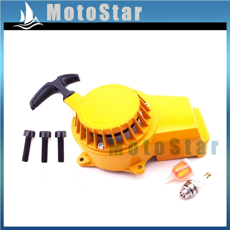 Алюминиевый Recoil Pull Starter+ L7T Свеча зажигания+ топливный фильтр+ винтовые болты для 2 такта 47cc 49cc двигатель мини мото байк