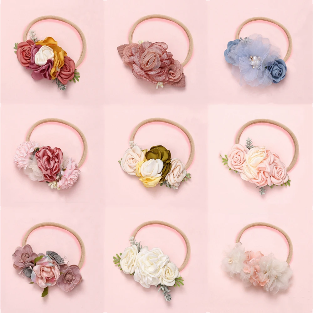 Artificial Flower Headband For Baby Girls Crown Kids Infant Hairband Nylon Traceless Newborn Photography Props Hair Accessories | Мать и
