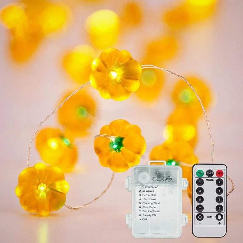 

2PCS Pumpkin String Lights Remote Control Halloween 3D Pumpkin Garland for Fall Halloween Thanksgiving Parties8 Modes 3M 30 LED