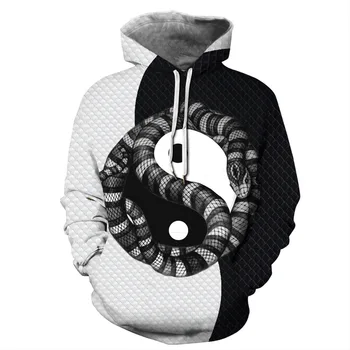 

QNPQYX Tai Chi streetwear Hoodie Snake Print Sweatshirts New Fashion Winter Hoody Casual Pullover Streetwear Man Women Hoodies