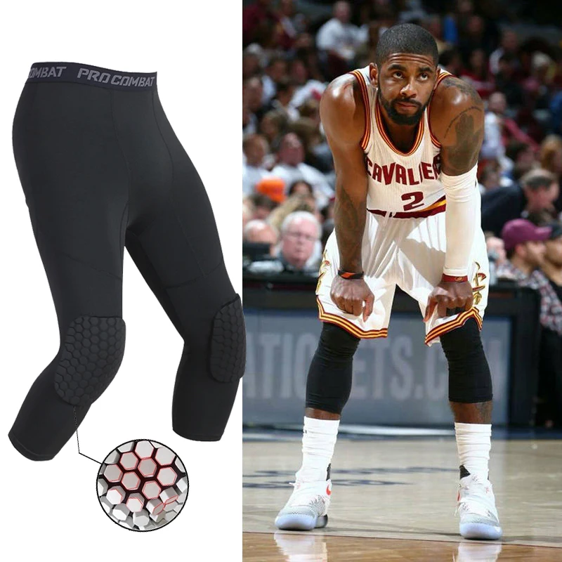 Men's Basketball Sports Tight Pants 3/4 Compression Workout Leggings Knee  Pads