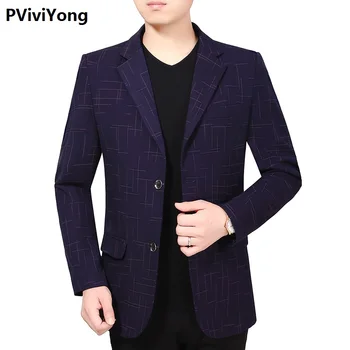 

PViviYong 2019 New Fashion mature Men Slim high quality Suit Blazer Jacket Two Button Lapel Casual Long Sleeve Pockets Top 1916