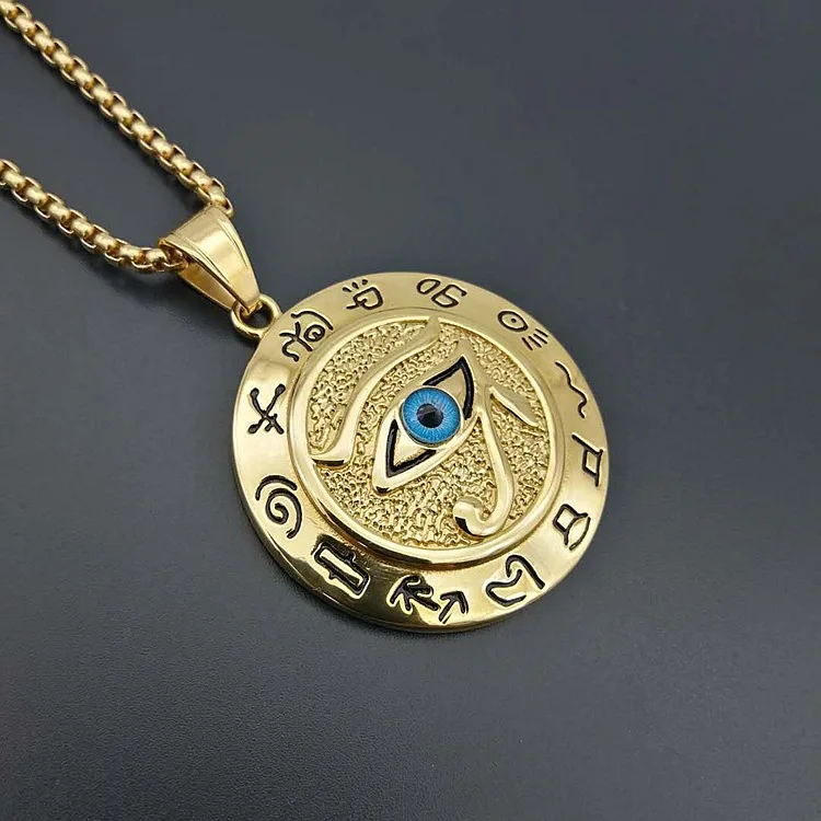 Hip hop Ancient Egypt Round Jewelry Collares Gold Color Stainless Steel Chain Egyptian Eye of Horus Necklaces &amp Pendants | Женская