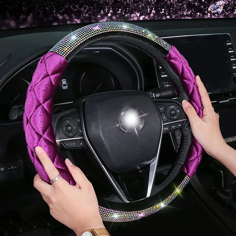 Housse de volant de voiture en fourrure chaude d'hiver Couvercle de guidon  en peluche courte Protection contre le froid (violet)