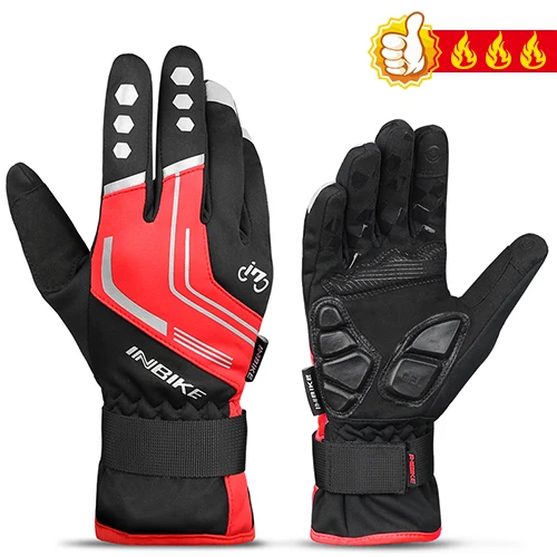 Red-GW969R INBIKE велосипедные перчатки полный палец Открытый Спорт ударопрочный MTB велосипед Сенсорный экран перчатки для мужчин и женщин велосипед 5 мм пальмовый гель перчатки - Цвет: Red-GW969R