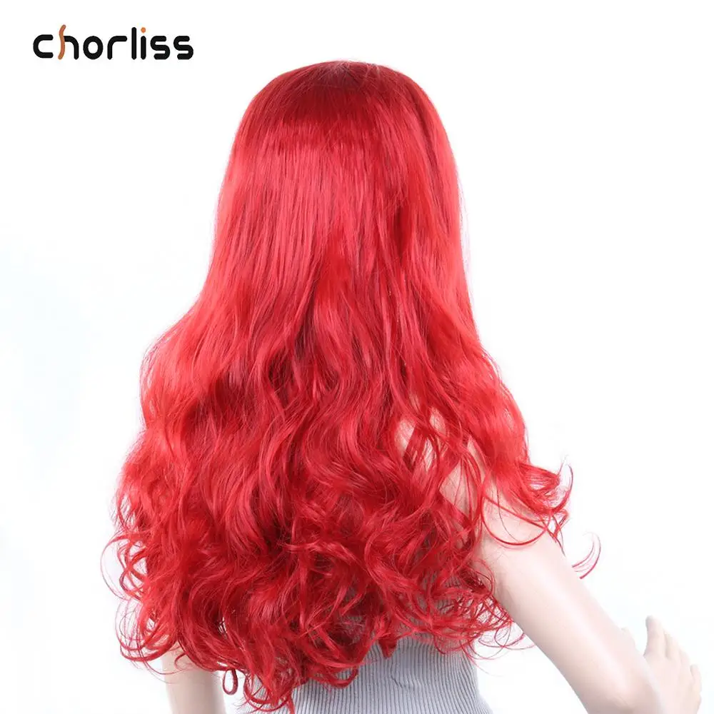 28 дюймов синтетический парик на кружеве для женщин красный натуральный Длинный Волнистые волосы Косплей Карнавальный Костюм жаропрочное волокно er парики - Цвет: BC-LCJ -SNY020  3100
