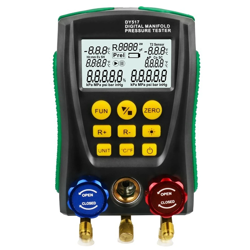 

New Dy517 Pressure Gauge Refrigeration Digital Vacuum Pressure Manifold Tester Meter Hvac Temperature Tester Valve Tool