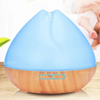 

400ml Ultrasonic Air Humidifier Aroma Essential Oil Diffuser with Wood Grain 7 Color Changing LED Lights for Office Home Bedroom