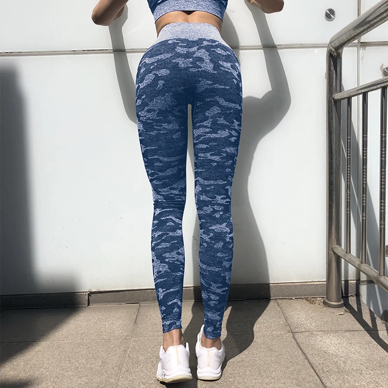 New Blue Camo Seamless Leggings Sport Women Fitness Gym Leggings