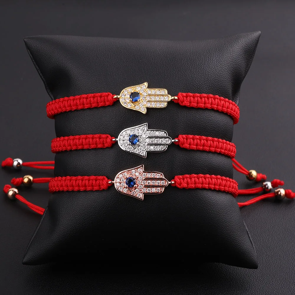 JARAVVI New Fashion Cute Design CZ Mirco Pave Shell Eye Hand Heart Charm Woven Red Cord Macrame Bracelet Men Women - Image 5