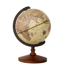 Educational-Toys Globe Wooden-Base Earth-Map Geography Office Retro-Style Bussiness 22cm