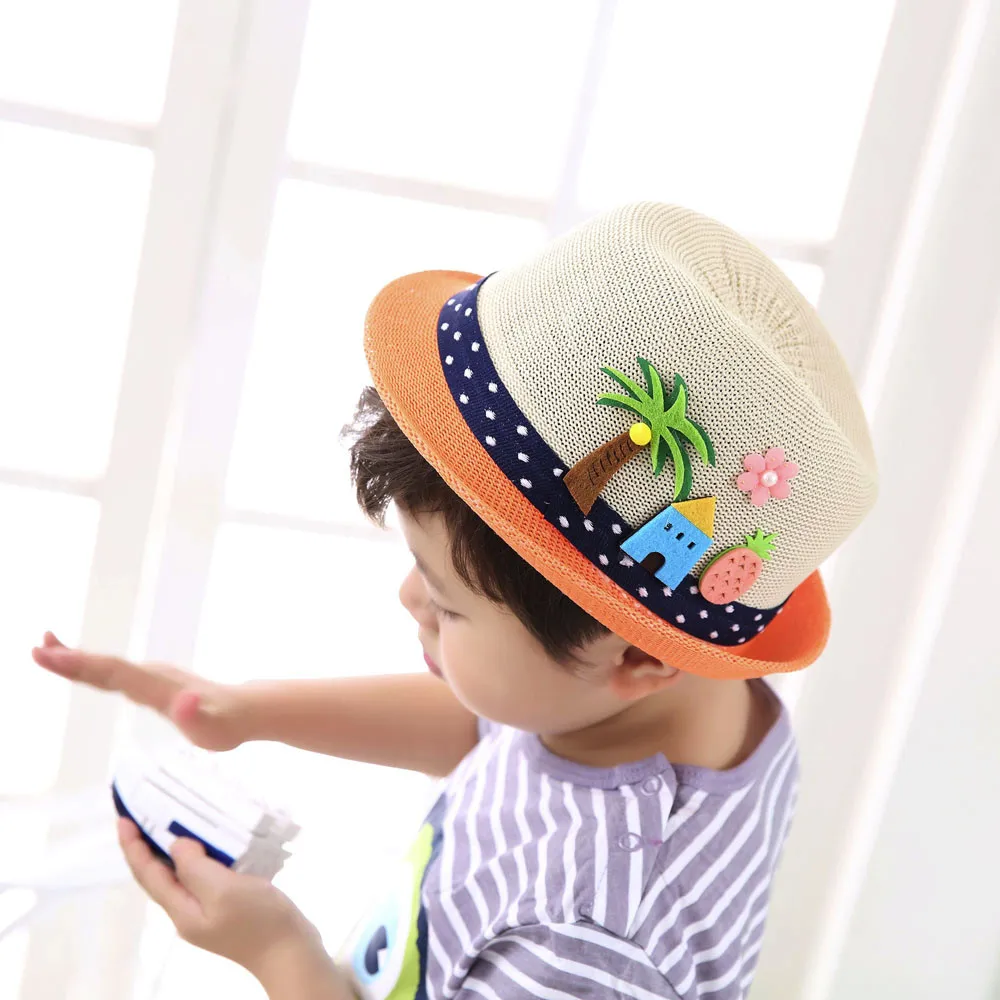 Boys and girls jazz hat embroidered coconut tree Toddler Infant Sun Cap Outdoor Baby Girls/Boys Hat Jazz Cap For Baby 
