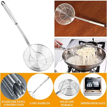 

Strainer Stainless Steel Solid Spider Strainer Skimmer Ladle With Handle Kitchen Tool frying up rench fries, fish vegetables