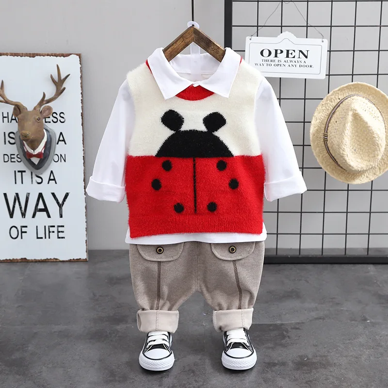 

2020 Spring New Style Boys And Girls Suits Ladybug Sweater Three-piece Set Children Children's Three-piece Suit